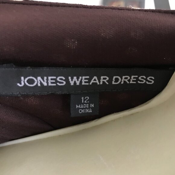 JONES WEAR size 12 Brown & Beige Polka Dot Crossover Bust Jersey Dress - Picture 4 of 4